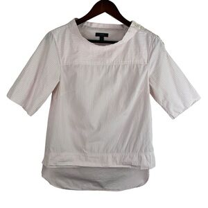 J. Crew | Pink White Stripe Funnel Neck Blouse